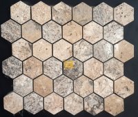 Zilveren travertijn gezoet hexagon mozaïek